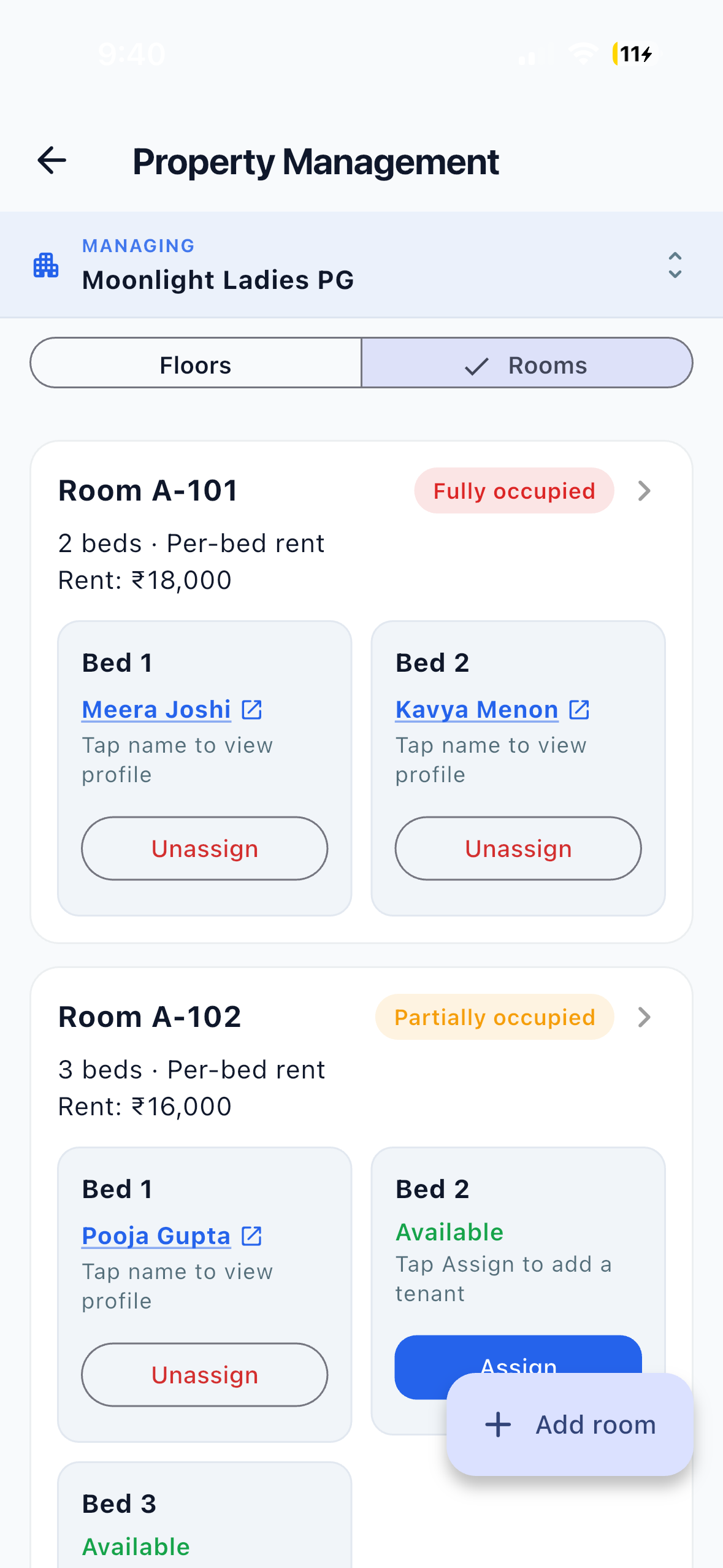 EasyAavaas property and rooms screen on iPhone