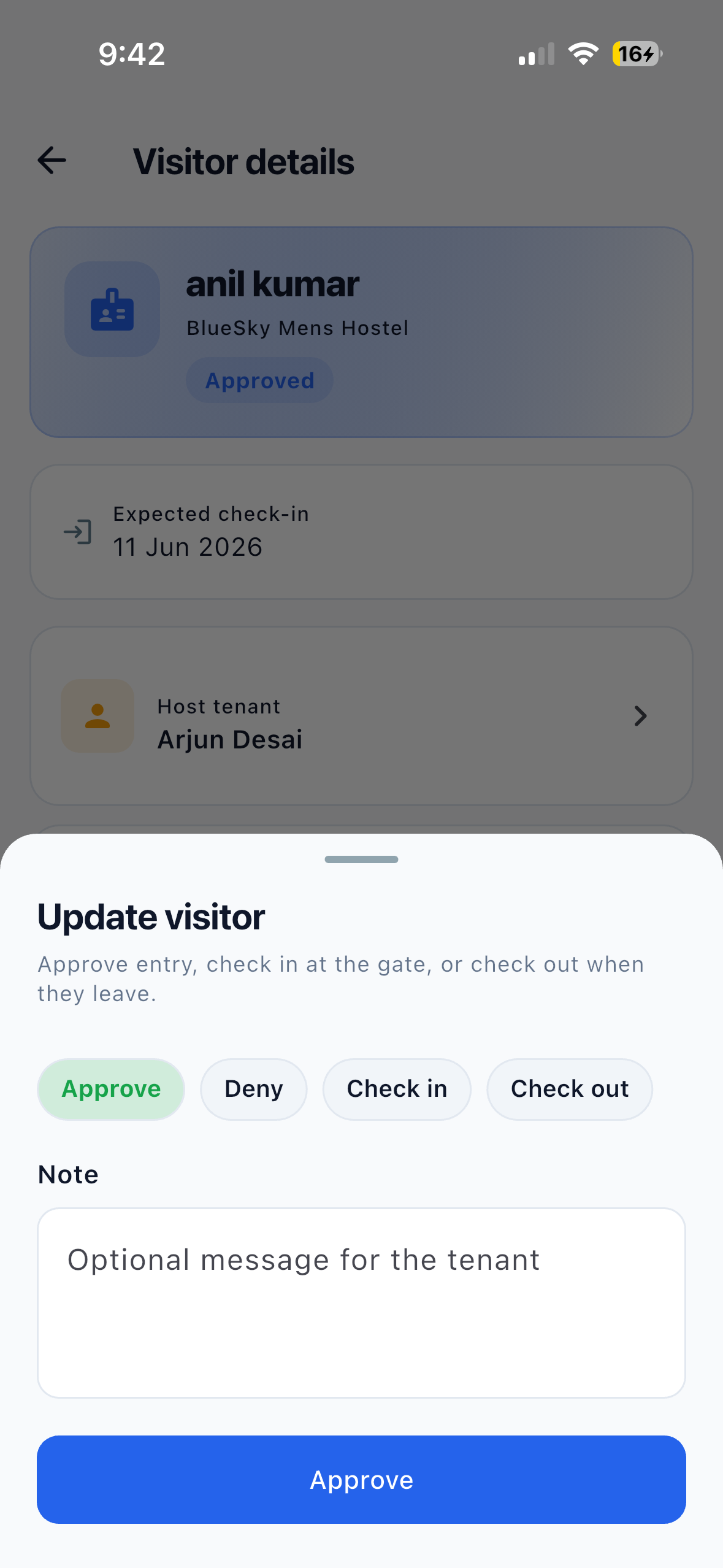 EasyAavaas visitor management screen on iPhone